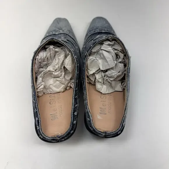 Y2K Denim Western Mule Sz9 Heels Pointed Toe Cowgirl 90s Revival - Picture 8 of 9